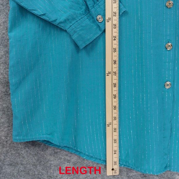 Soft Surroundings Shirt Sz 3X Linen Blue Silver Metallic Stripe Long Sleeve Top - Picture 5 of 8